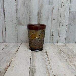 Antique Amethyst Amber Fluffy Peacock Fenton Glass 4” Tall Iridescent Embossed